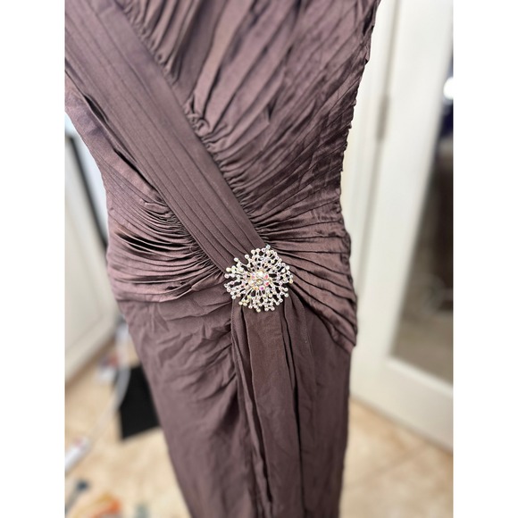 Tadashi Collection Brown Evening‎ Gown Maxi Dress Pleated Rhinestone Formal - Picture 5 of 14